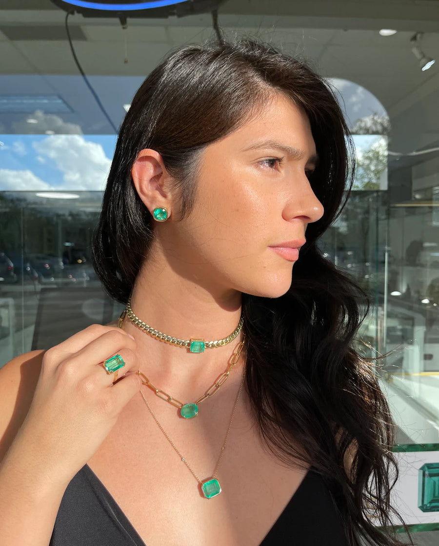9.15 carat Colombian emerald statement necklace diamond by the yard
