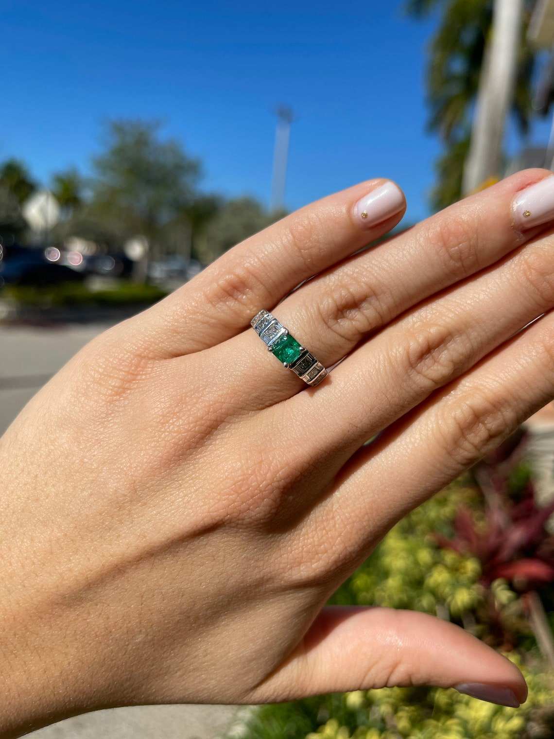 1.10tcw Vivid Green Colombian Emerald & Diamond Princess Cut Engagement Ring 14K - JR Colombian Emeralds