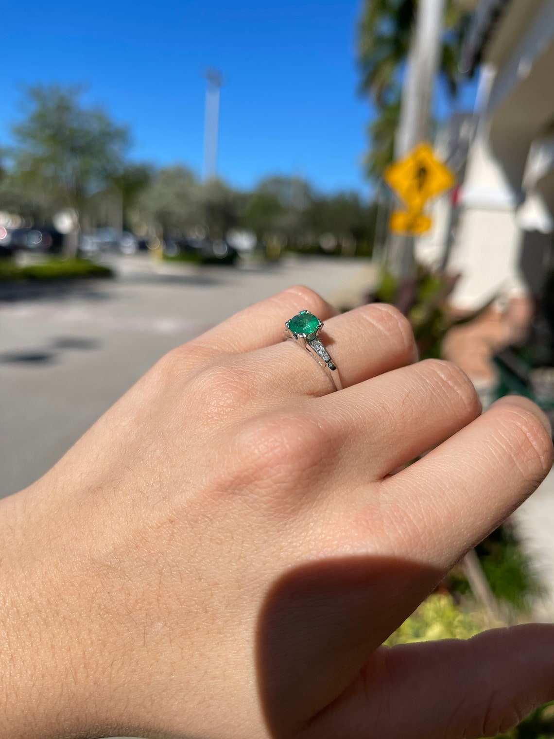 Exquisite Beauty: 1.0tcw Dainty Dark Green Natural Emerald & Diamond Engagement Ring - Elegant 14K Setting