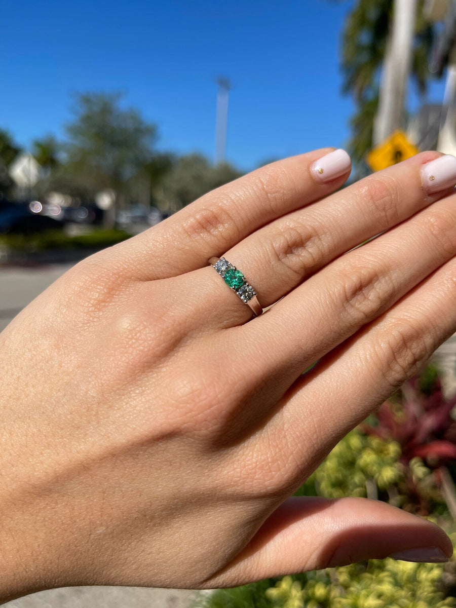 1.03tcw Emerald & Diamond 3 Stone Engagement Ring White Gold 14K