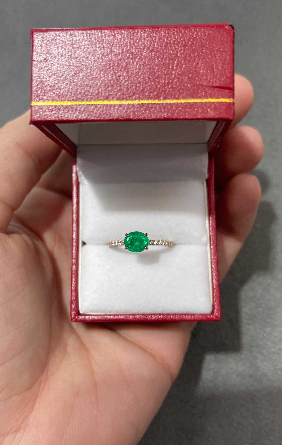 1.50tcw Vibrant Green Colombian Emerald & Diamond Engagement Ring 14K