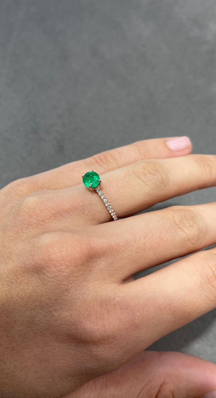 Green Colombian Emerald & Diamond Engagement Ring 14K