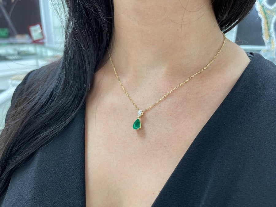 2.58tcw AAA+ Colombian Emerald & Diamond T Pear Necklace 18K