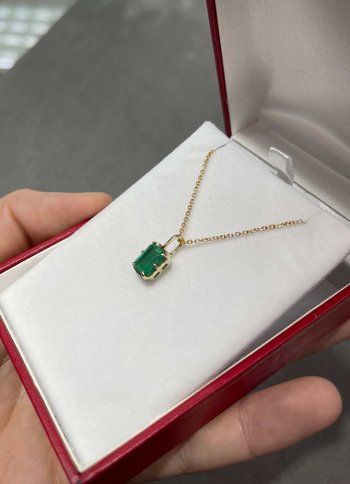 2.02 Carat Natural Dark Green Emerald Georgian Styled Solitaire Pendant 14K