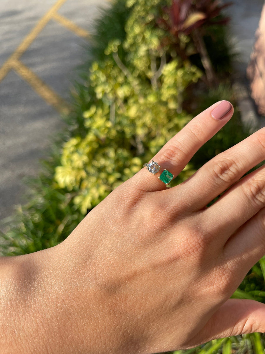 Natural Emerald & Diamond Cuff 2.54tcw Toi Et Moi Ring 14K
