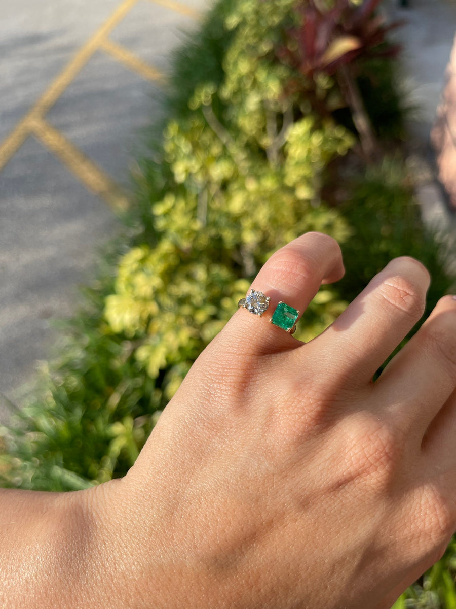 2.54tcw Natural Emerald & Diamond 2 stone ring 14K