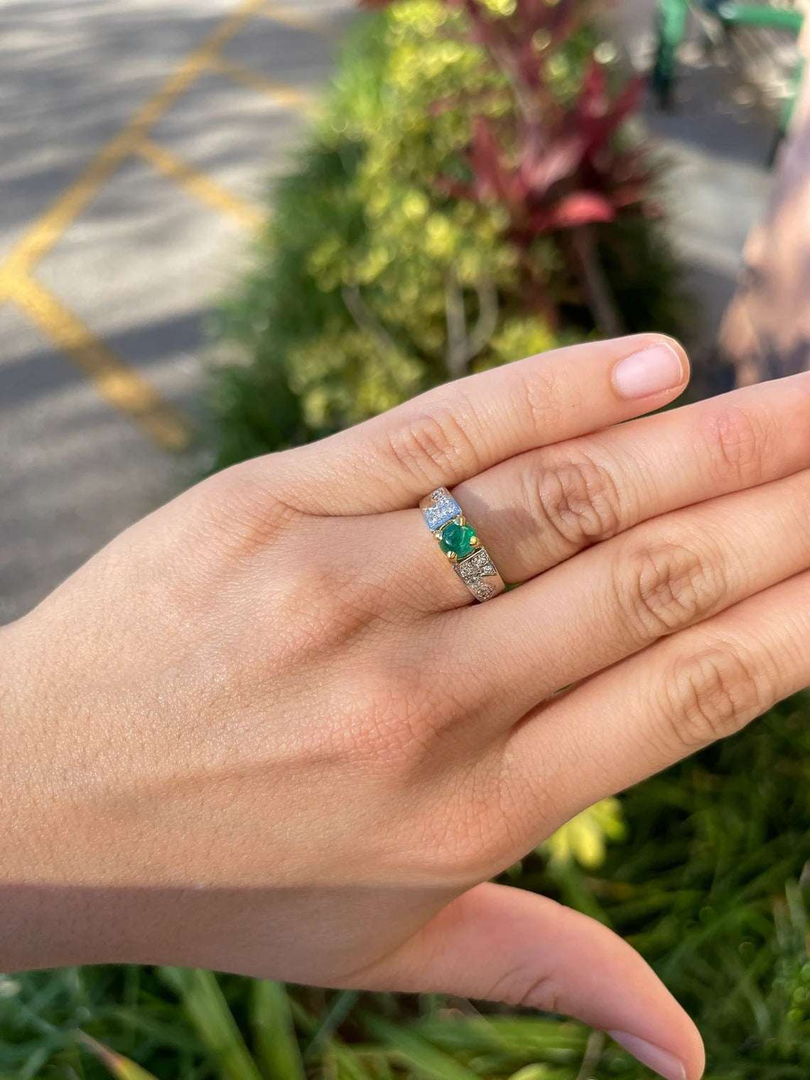 Cabochon & Diamond Brilliant Round Statement Ring