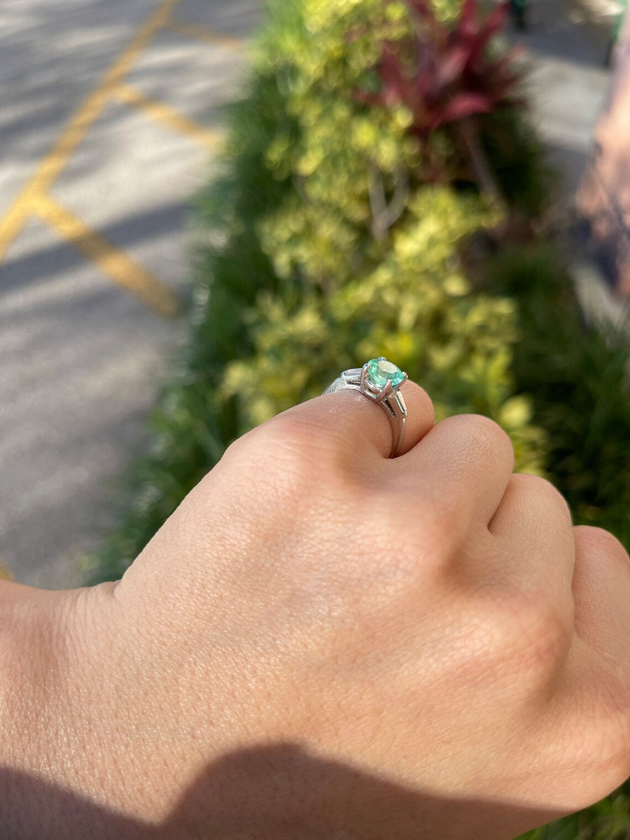 1.70tcw Three Stone Round & Baguette Cut Engagement Ring In Platinum