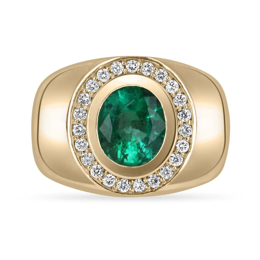 1.95tcw Natural Emerald & Diamond Cluster Style Men's Ring 14K
