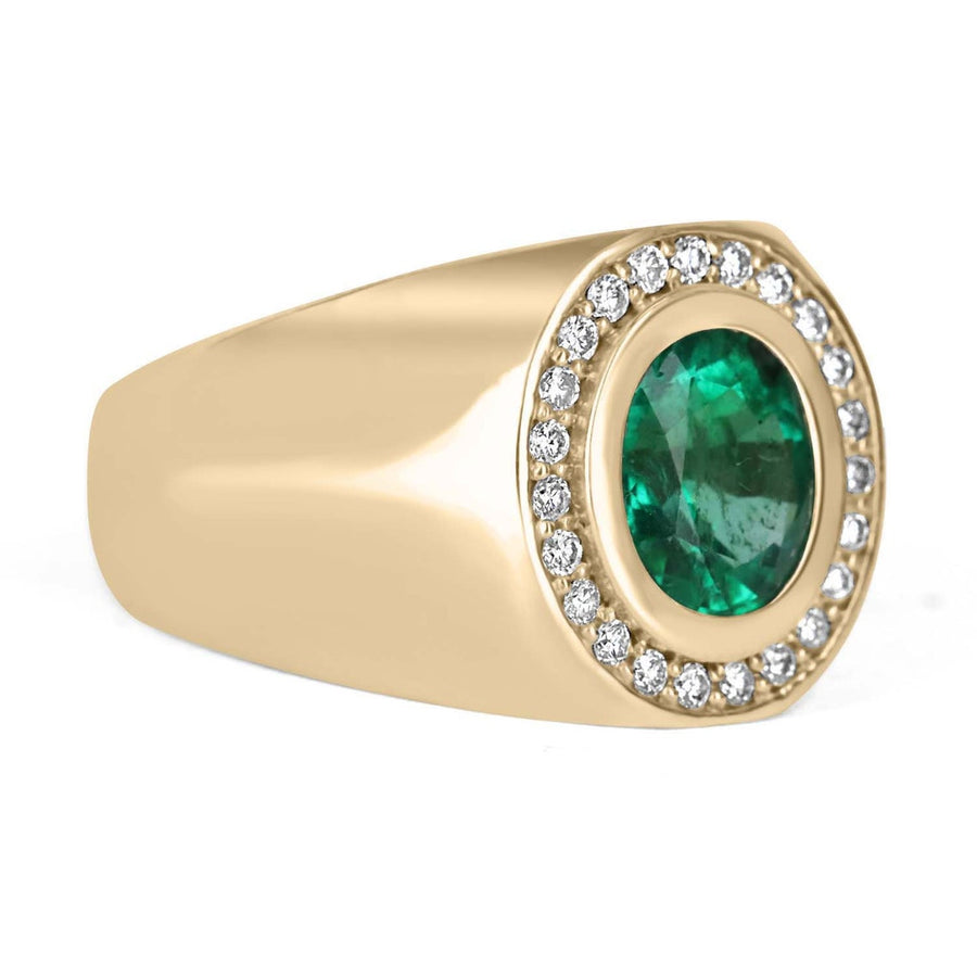 Natural Emerald & Diamond Cluster Style Men's Ring 14K