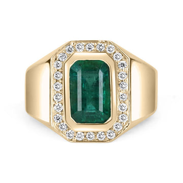 Emerald Ring, Engraved Ring, 2.80tcw Solid Sterling Silver Ring, Cushion Cut Green Emerald Quartz Gemstone Ring, 14K Yellow Gold Fill Ring