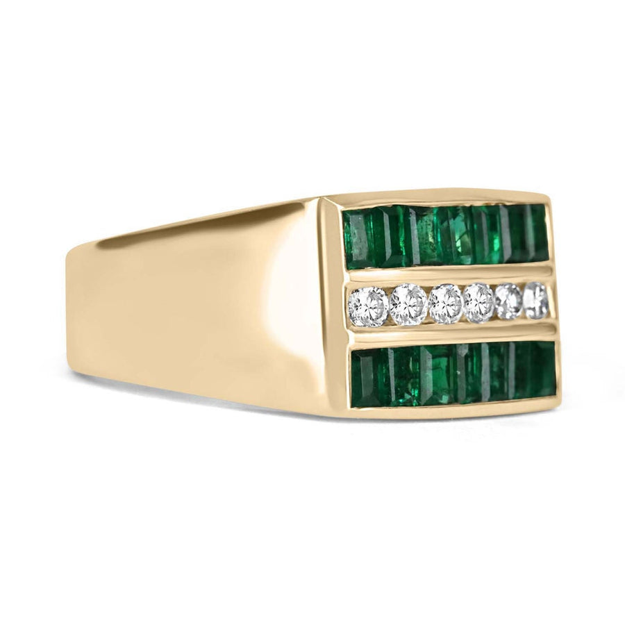 Natural Emerald & Diamond Men's Channel Set Ring 14K