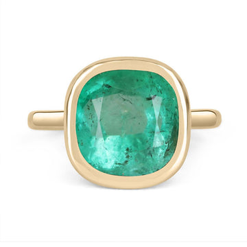 6.12cts Cushion Colombian Emerald Solitaire 14K Right Hand Ring GIFT