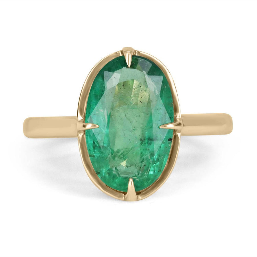 3.36cts 14K Oval Emerald Ring with Diamonds in Yellow Gold