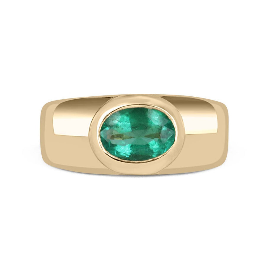 1.20tcw Oval Emerald Gypsy Bezel Set Ring