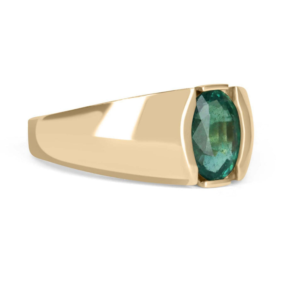 Oval Emerald Men's Solitaire Bezel Ring 14K
