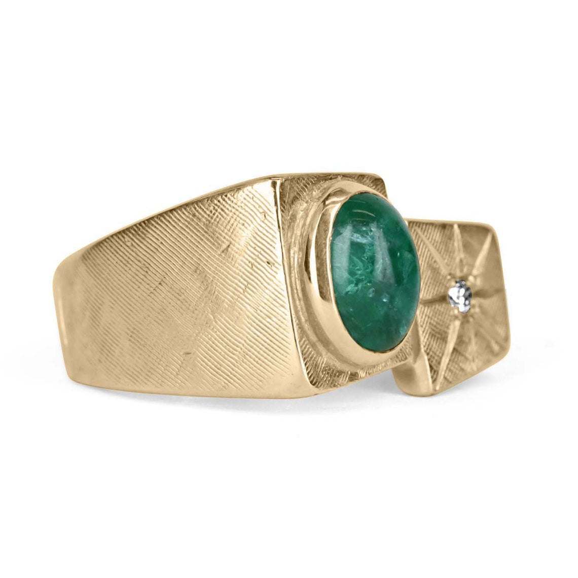 14K Oval Natural Emerald Cabochon & Diamond Star