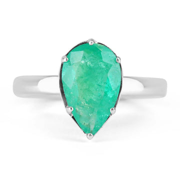 Vintage 1.65cts 14K Pear Emerald Solitaire Multi prong Gold Ring