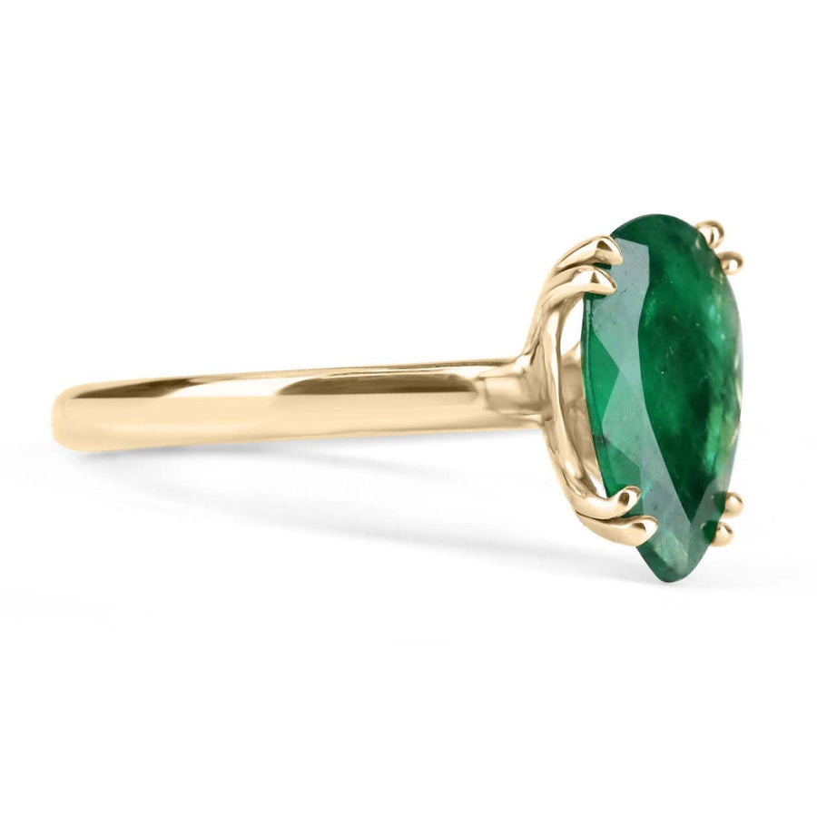 Dazzling Brilliance: 2.10cts Pear Shaped Emerald Solitaire Ring in 14K Gold