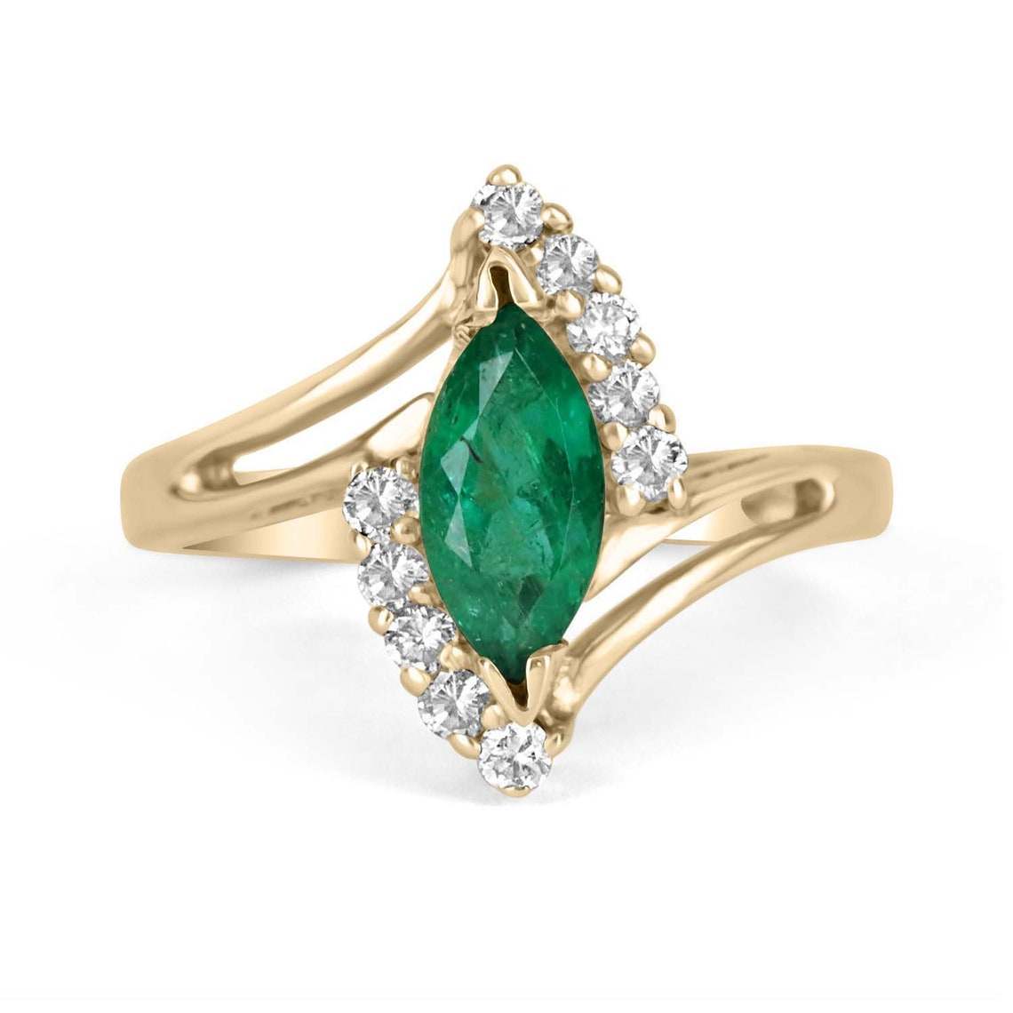 1.20tcw Marquise Emerald & Diamond Statement Bypass Ring 14K