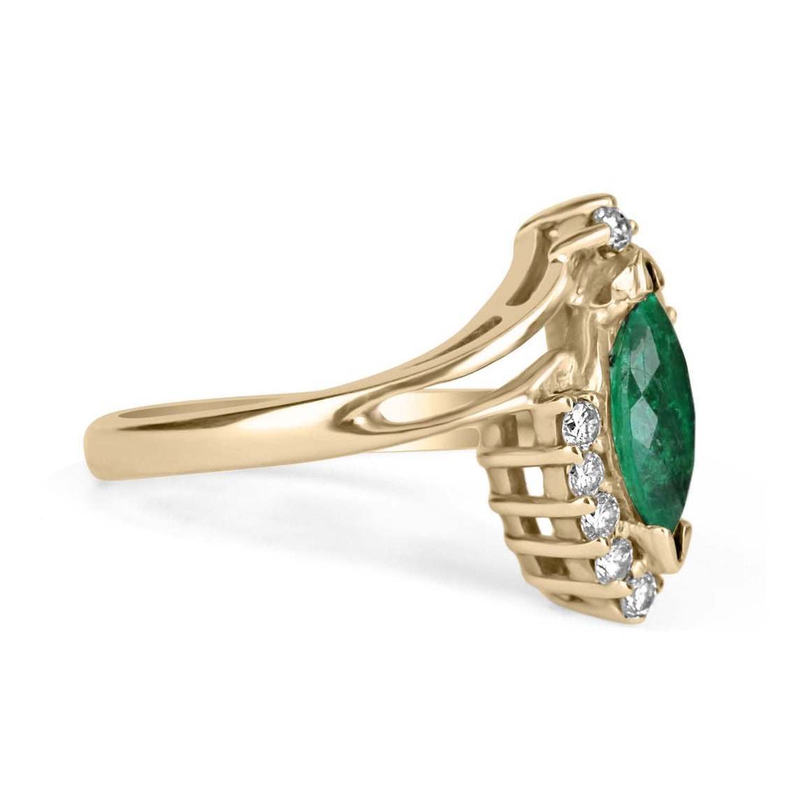 Marquise Emerald & Diamond Statement Bypass Ring 14K