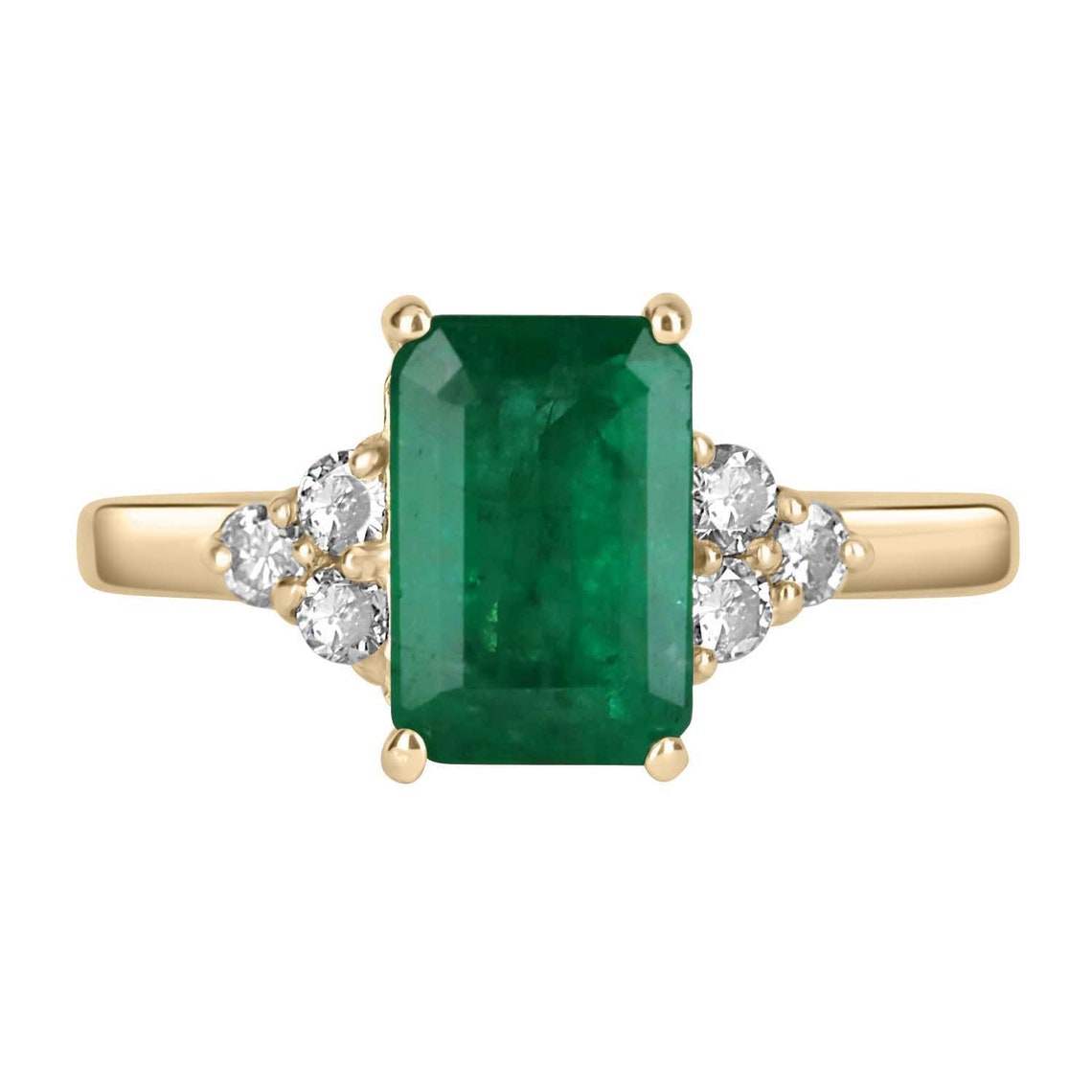 1.95tcw Emerald Cut Emerald & Diamond Cluster Accent Ring 14K - JR Colombian Emeralds