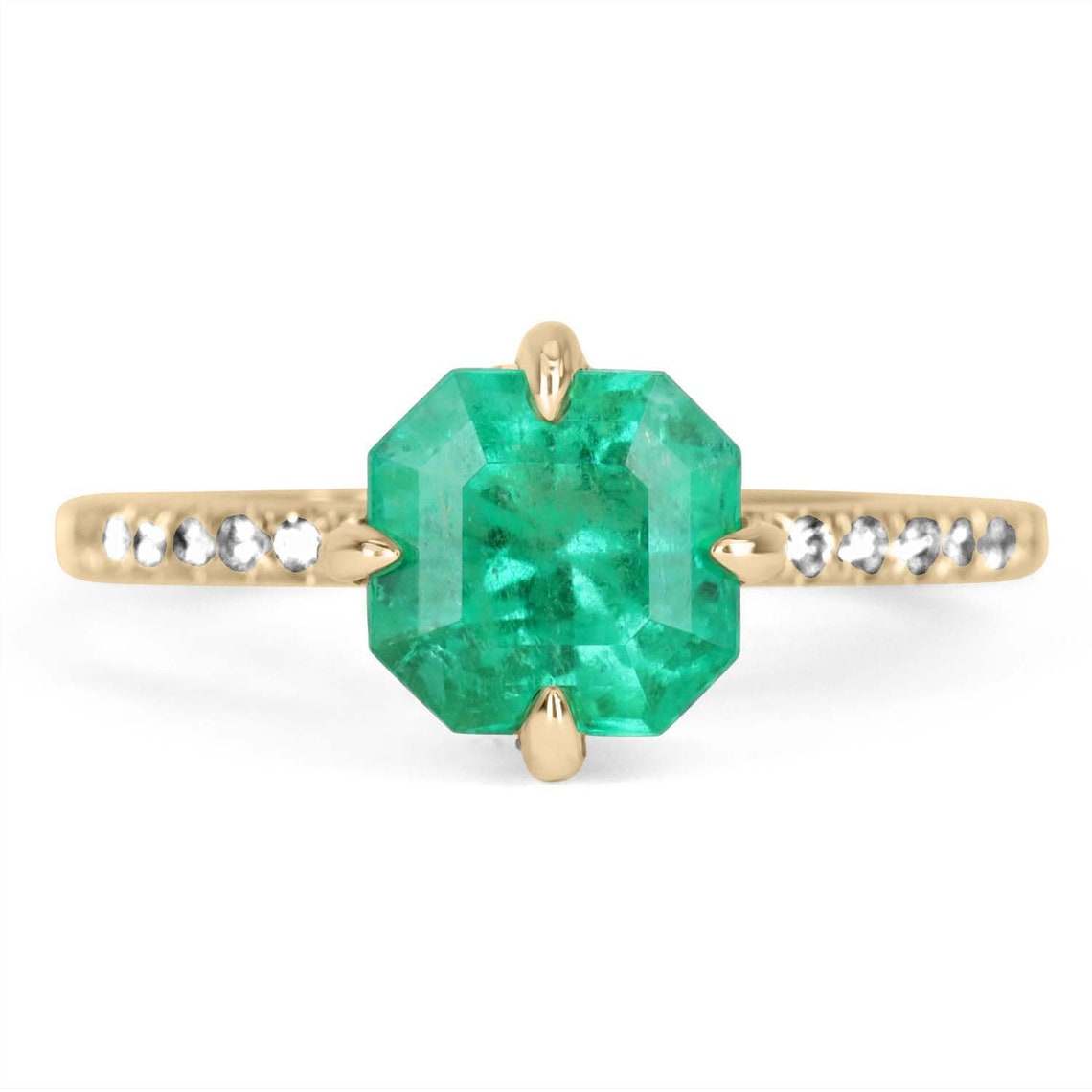 2.25tcw 14K Asscher Cut Emerald Solitaire & Diamond Accented Engagement Ring - JR Colombian Emeralds