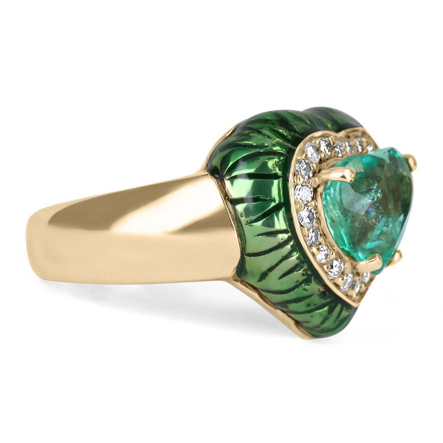 AAA+ 2.50TCW Heart Emerald & Diamond Cocktail Ring 14K
