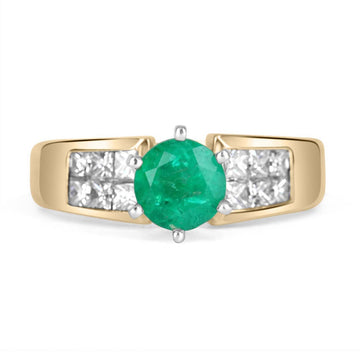 1.50tcw Round Emerald & Princess Cut Diamond Channel Set Ring 18K/PLAT