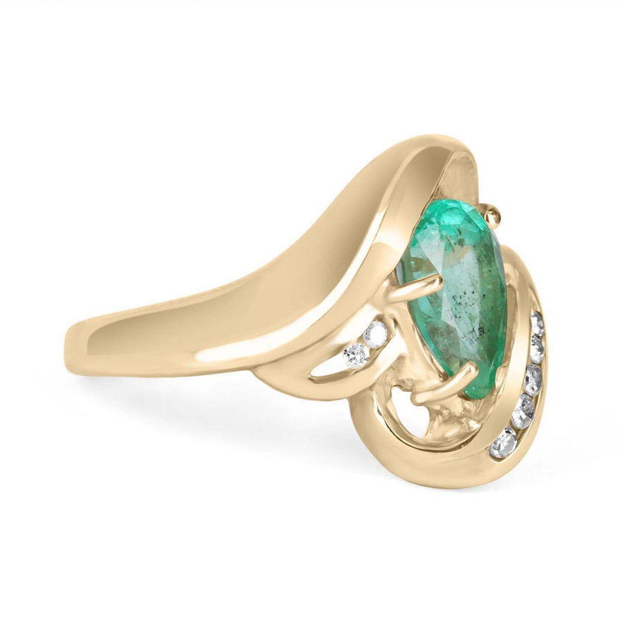2.02tcw Teardrop Colombian Emerald & Channel Diamond Ring Right Hand Ring 14k
