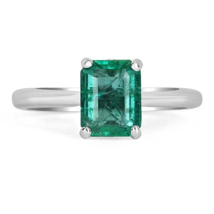 1.78cts 14K Natural Emerald Solitaire Engagement Ring, Solitaire White Gold Emerald Ring