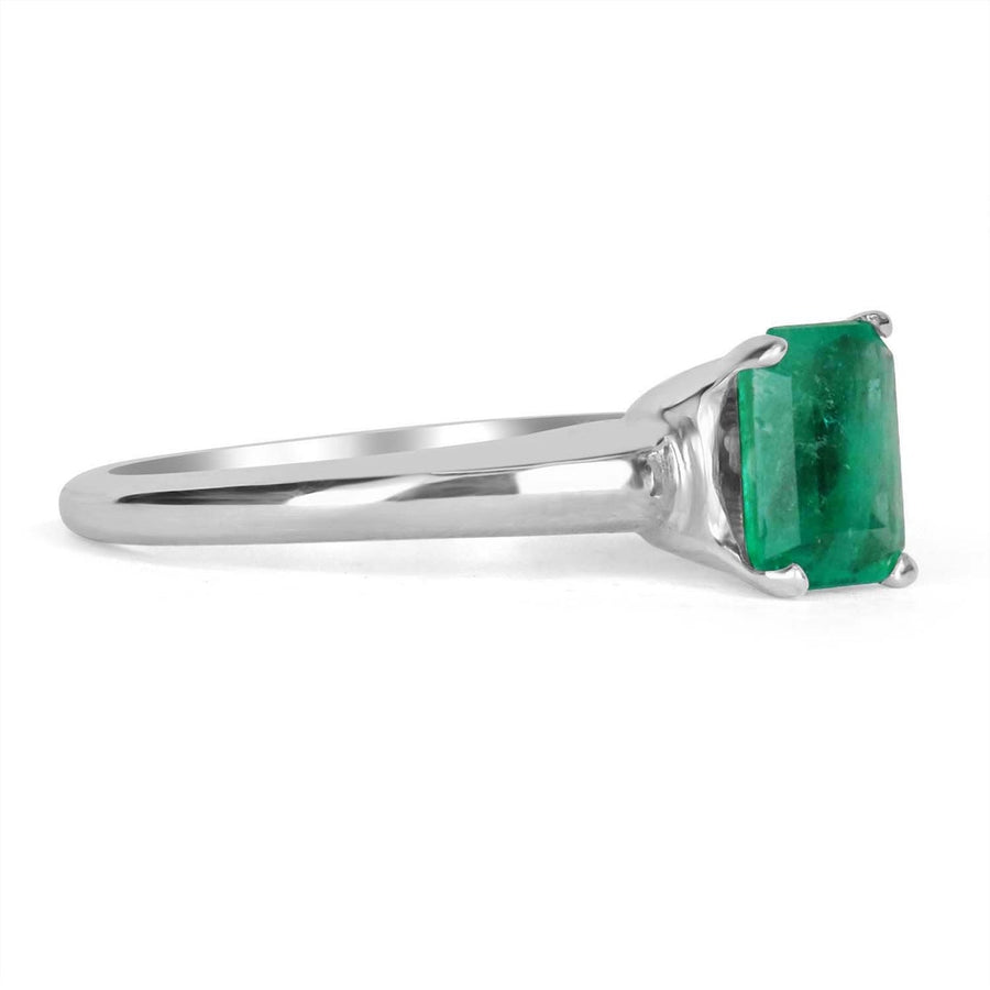 1.09cts 14K Colombian Emerald-Emerald Cut Solitaire Gold Ring, Emerald Cut Emerald Engagement Ring
