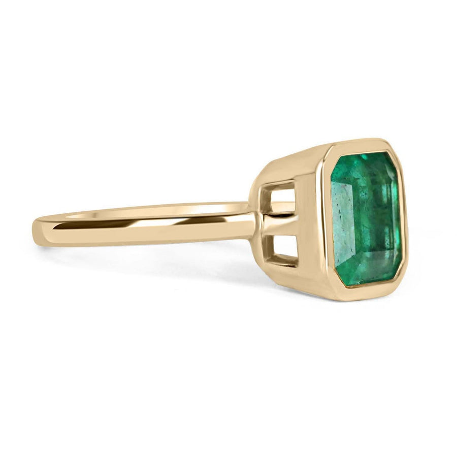 3.18cts Bezel Set Emerald Solitaire 14k Engagement Earrings