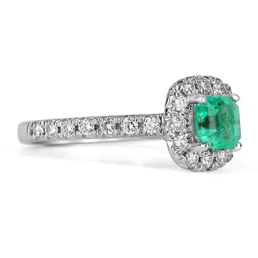 Dazzling Brilliance: 1.71tcw Square Emerald & Round Diamond Pave Halo Ring - A Shimmering Beauty
