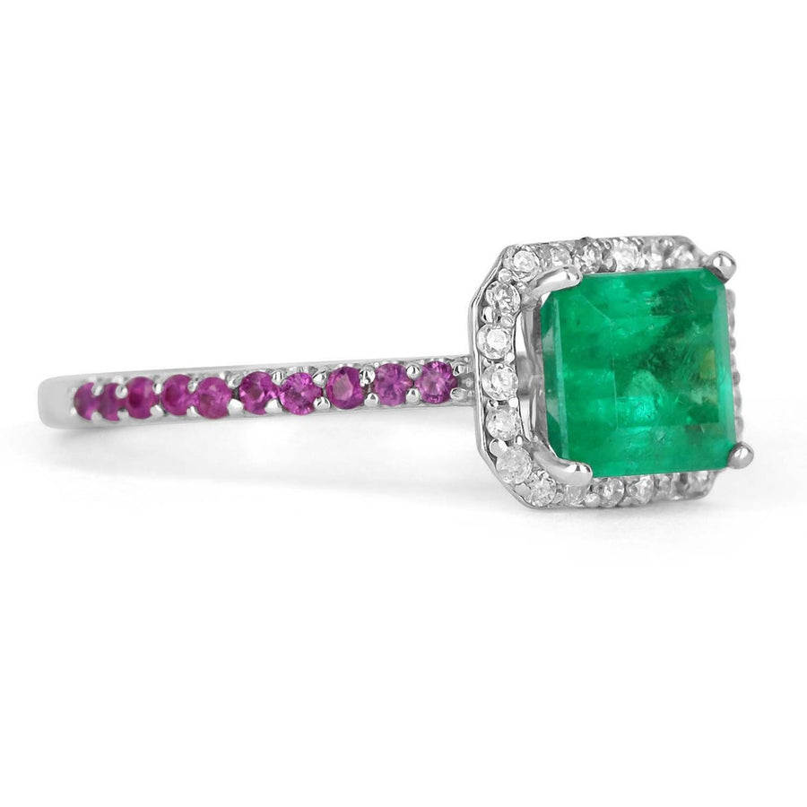 Platinum Emerald & Pink Sapphire Accent Ring