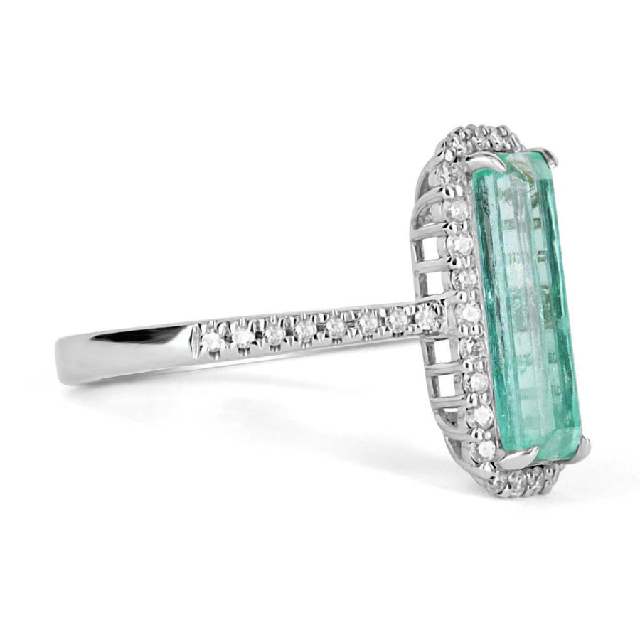 Dazzling Brilliance: 2.28tcw Elongated Rectangle Natural Emerald & Diamond Halo Ring - A Shimmering Beauty