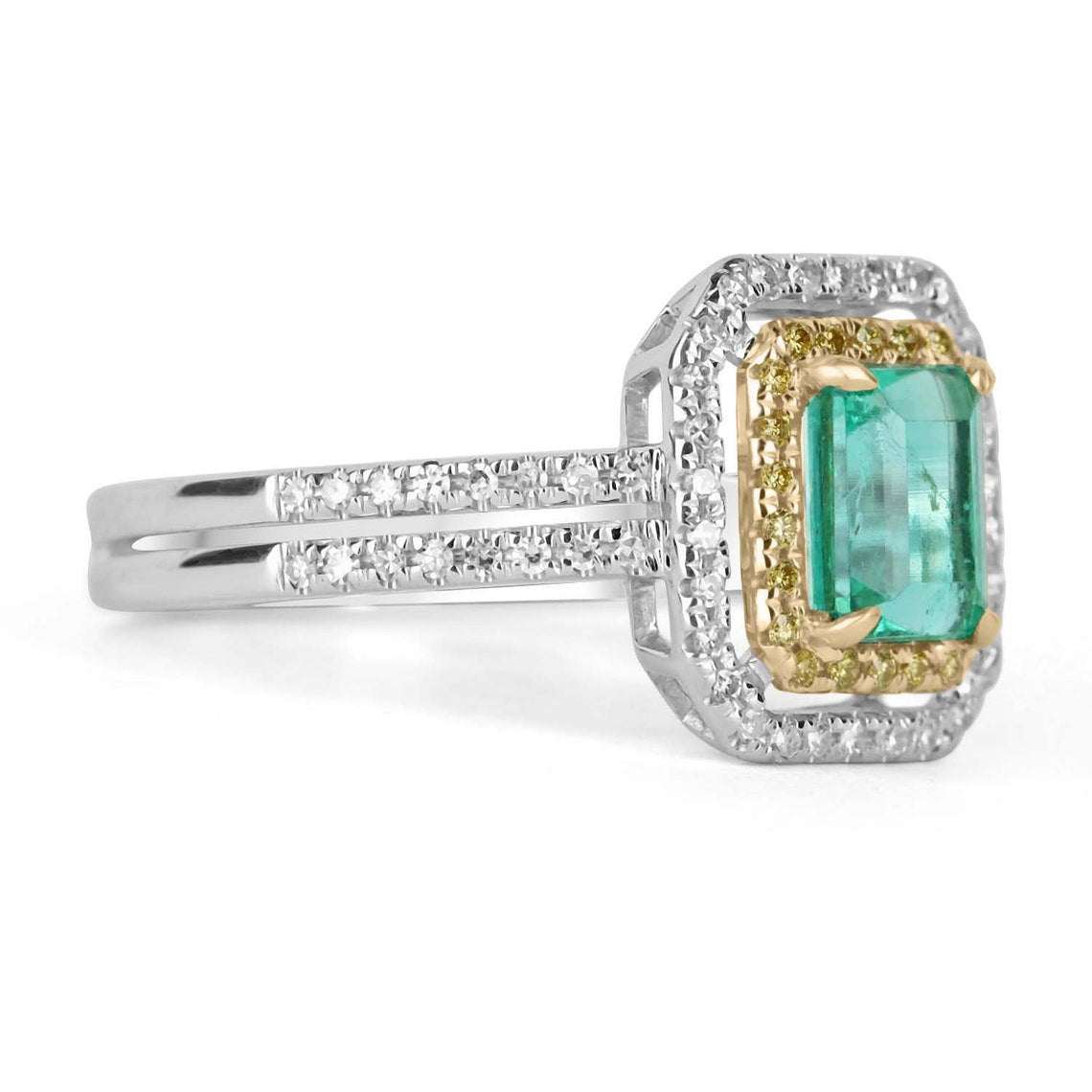 1.50tcw Emerald & Fancy Yellow Diamond Ring Two-Toned 14K