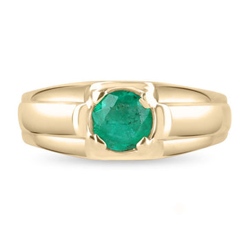 0.75 Carat Round Cut Real Emerald Men's 4 Prong Solitaire Band Ring 14K