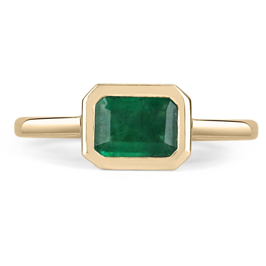 1.0ct Bezel East to West Dark Green Emerald Cut Solitaire Ring 14K