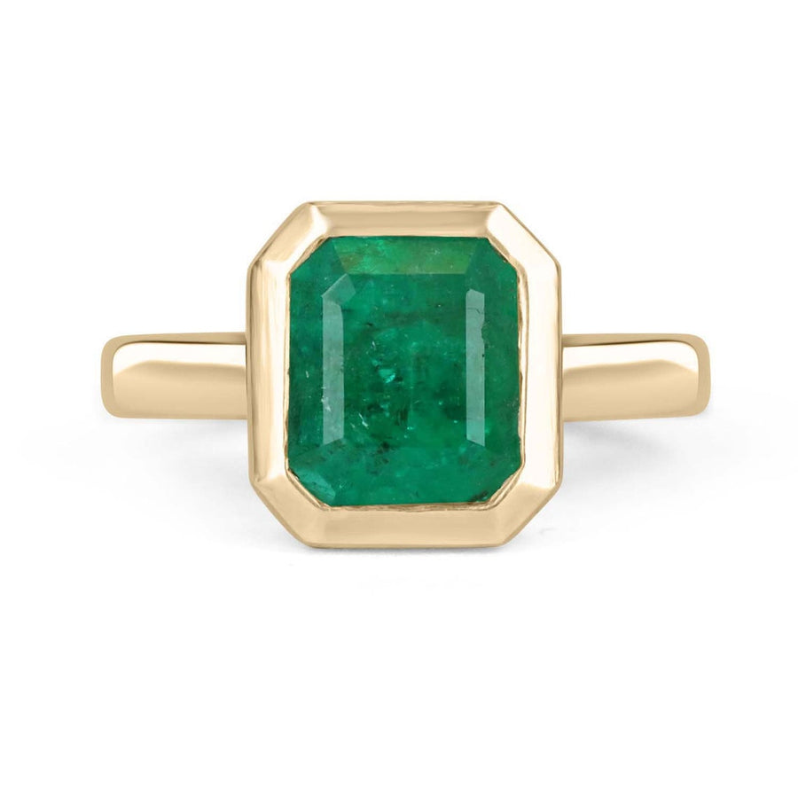 Bezel Set Colombian Emerald Solitaire Ring 18K