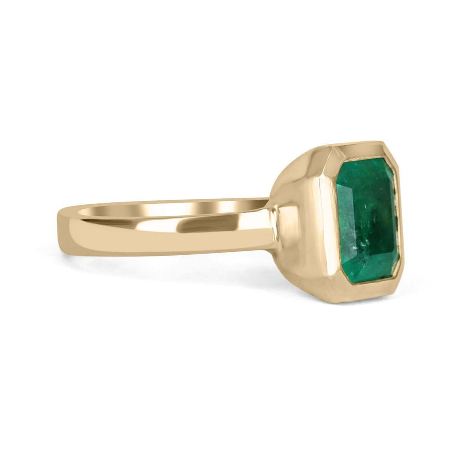 Bezel Set Colombian Emerald Solitaire Earrings 18K