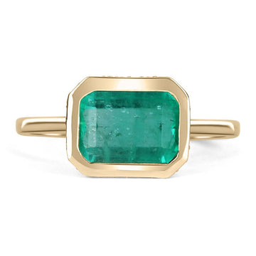 3.92tcw Emerald Bezel Set Colombian Solitaire With Hidden Diamond Brilliant Round Halo Ring 14K