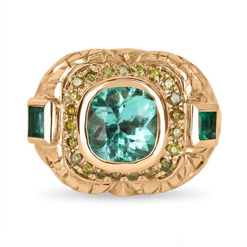4.18tcw Colombian Emerald Diamond Men Ring