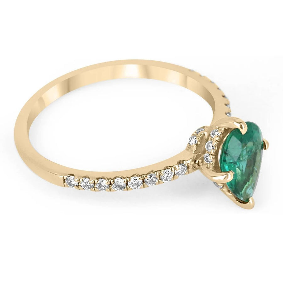 Dazzling Brilliance: 1.15TCW Pear Cut Dark Green Engagement Ring - Hidden Diamond Halo Accent