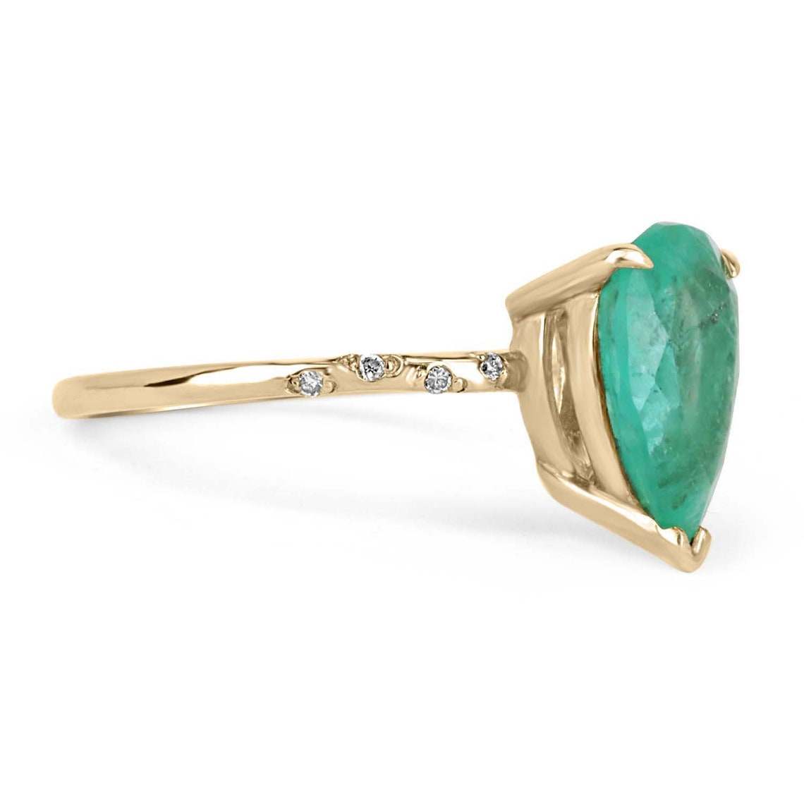 2.24tcw Pear Emerald & Sprinkled Diamond Accent Ring 14K