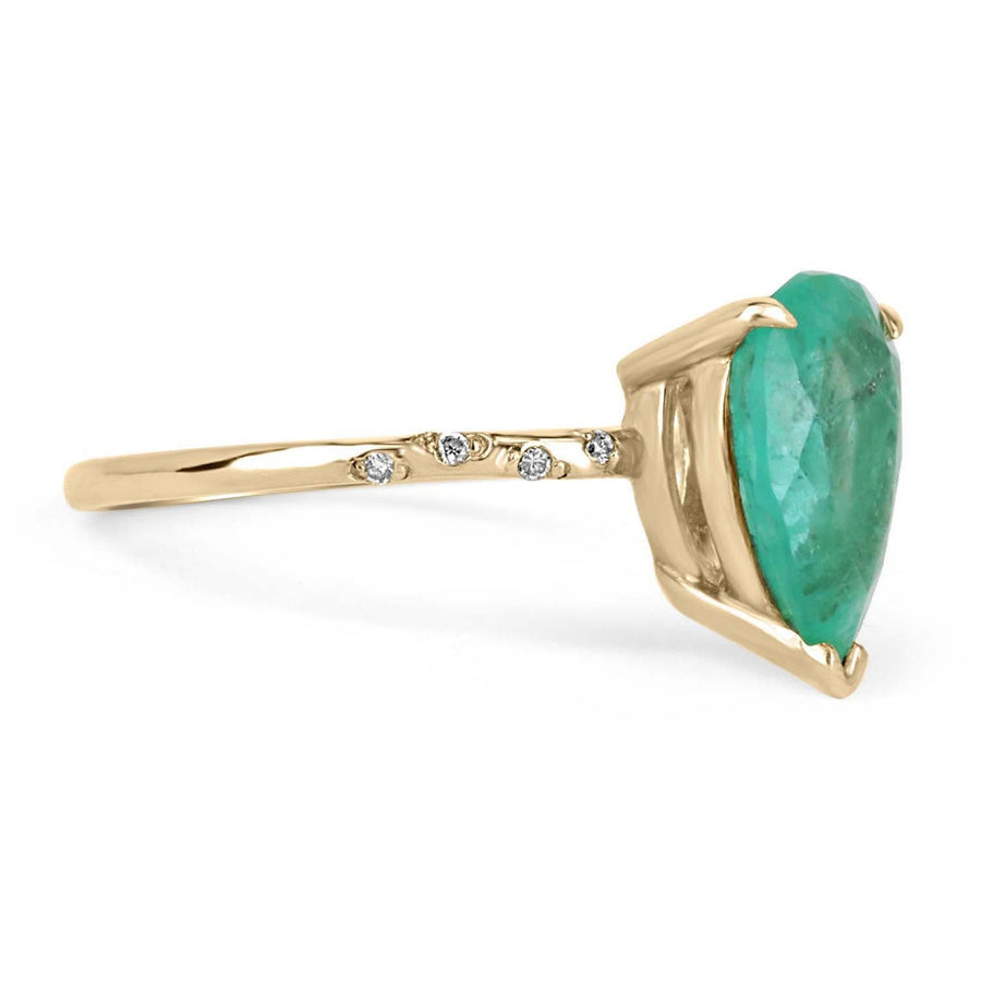 Dazzling Brilliance: 2.24tcw 14K Pear Emerald & Diamond Sprinkled Accent - A Shimmering Beauty