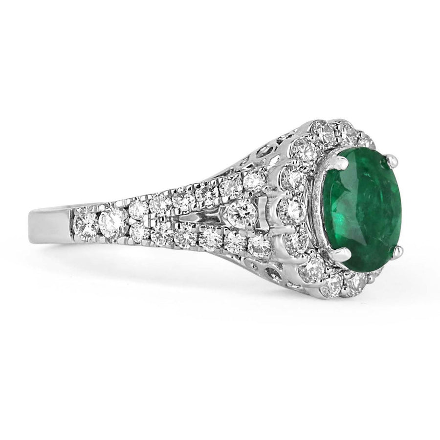 1.30tcw Oval Emerald & Diamond Halo Statement Ring 14K