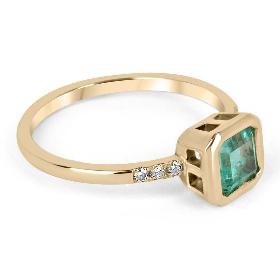 1.08tcw Emerald Bezel Asscher Colombian Pave Diamond Brilliant Round Statement Gold Ring 14K Yellow Gold