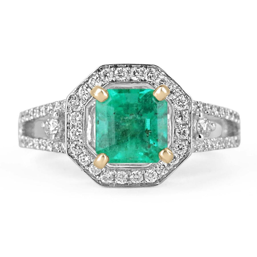 2.17tcw Emerald & Diamond Halo Engagement Ring 14k White Gold