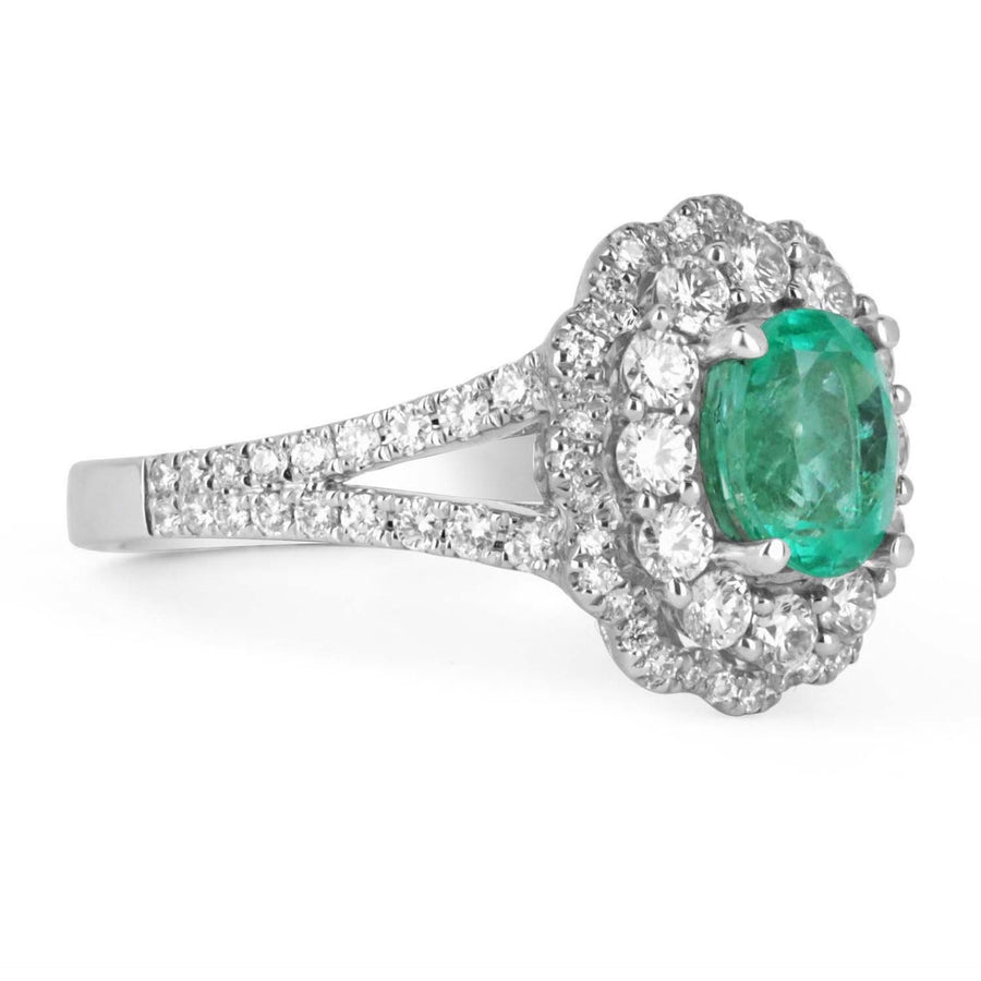 Emerald Oval & Double Halo Diamond Ring